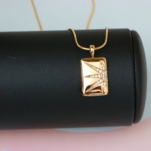 "Rose Gold Rectangle Pendant with Starburst CZ Design, XPPT1842 - Picture 5 of 13